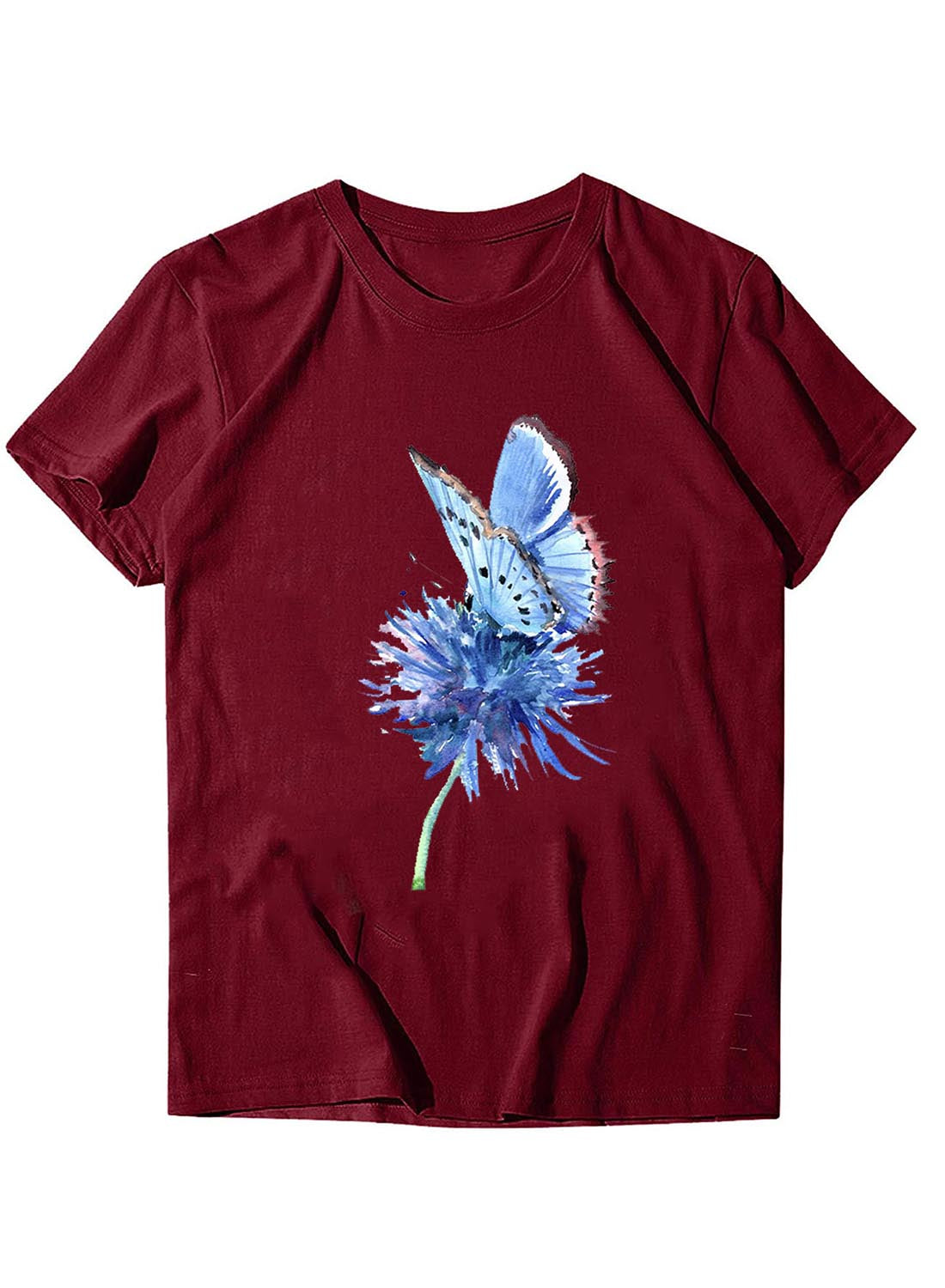 Red Women's T-shirts Dandelion & Butterfly Print T-shirt LC2527758-3