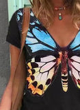 Black Women's T-shirts Butterfly Print T-shirt LC2527767-2