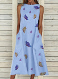Blue Women's Midi Dress Butterfly Print Pocket Dress LC615372-5