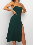 Green Women's Midi Dress Solid Criss Cross Split Dress LC227008-9