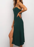 Green Women's Midi Dress Solid Criss Cross Split Dress LC227008-9
