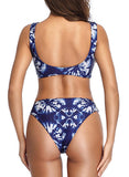 Blue Women's Bikinis Tiedye Knot Front Ruffled Bikini LC432483-5