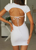 White Women's Dresses Backless Hollowed Mini Dress LC227182-1