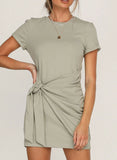 Green Women's Dresses Belted Tied Mini Dress LC227180-9