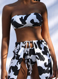 White Women's Bikinis Cow Print With Skirt Tied Cover-up Bikini LC432502-1