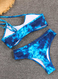 Blue Women's Bikinis Tiedye Irregular Cutout Bikini LC432538-5