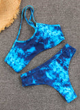 Blue Women's Bikinis Tiedye Irregular Cutout Bikini LC432538-5
