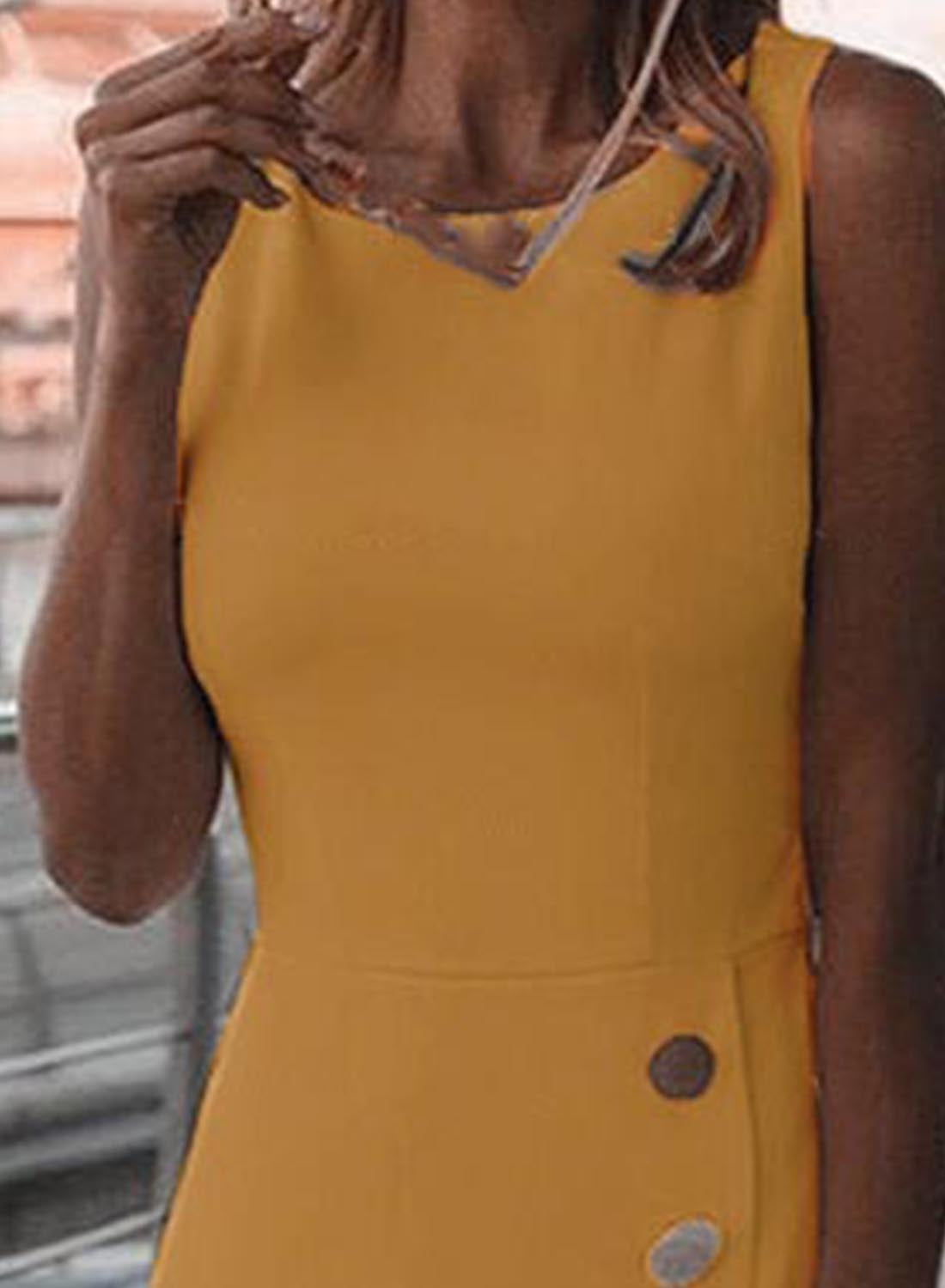 Yellow Women's Dresses Button Formal Mini Dress LC227242-7
