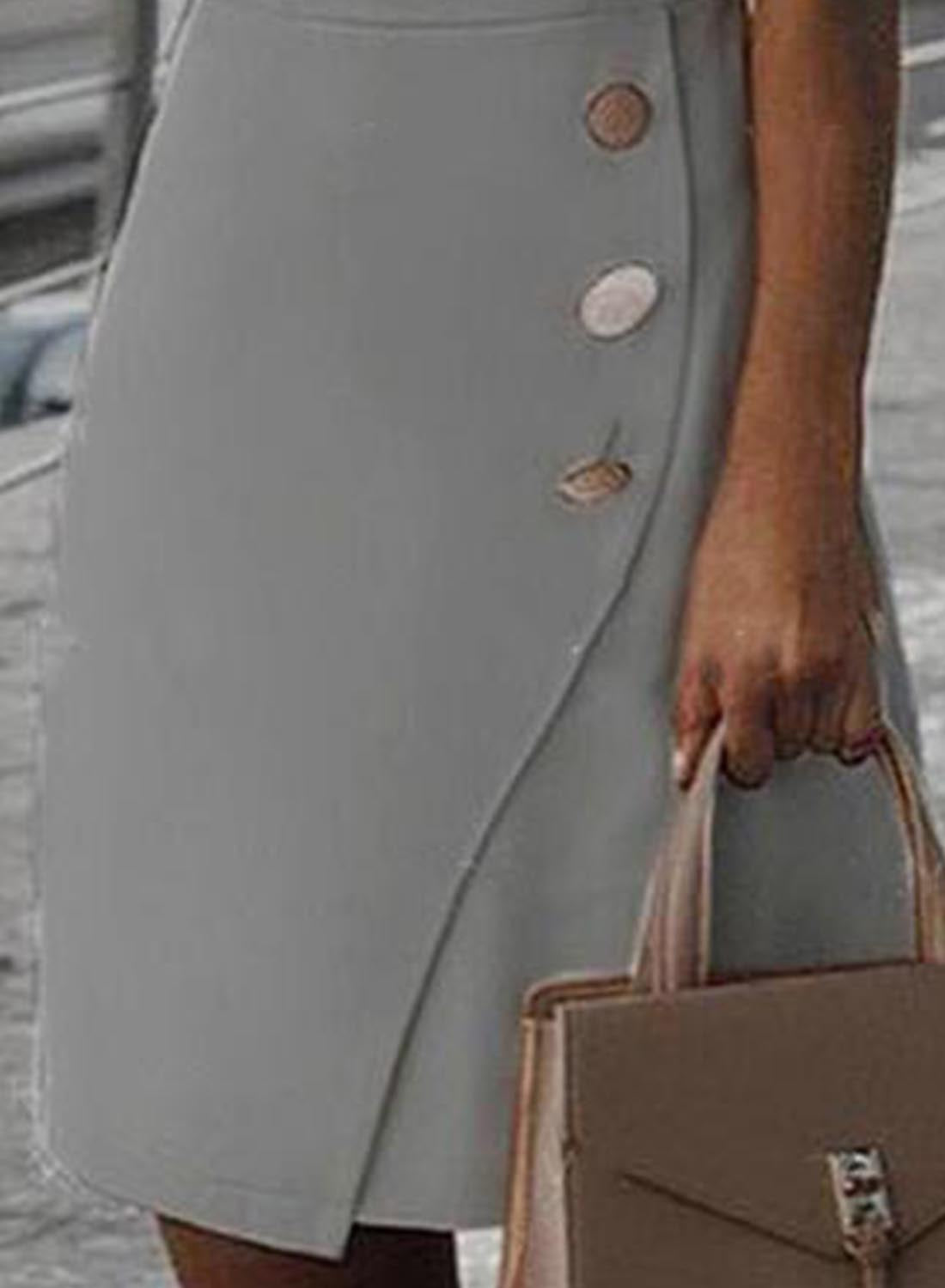 Gray Women's Dresses Button Formal Mini Dress LC227242-11