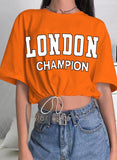 Orange Women's T-shirts Letter Print Drawstring T-shirt LC2528045-14