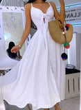Pure White Button Front Tie Knot Maxi Dress
