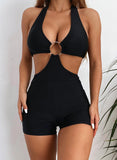 Black Women's Swimsuits Color Block High Cut Cut-out One-piece Swimsuit LC442287-2