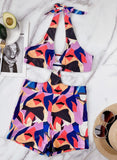 Multicolor Women's Swimsuits Color Block High Cut Cut-out One-piece Swimsuit LC442287-22