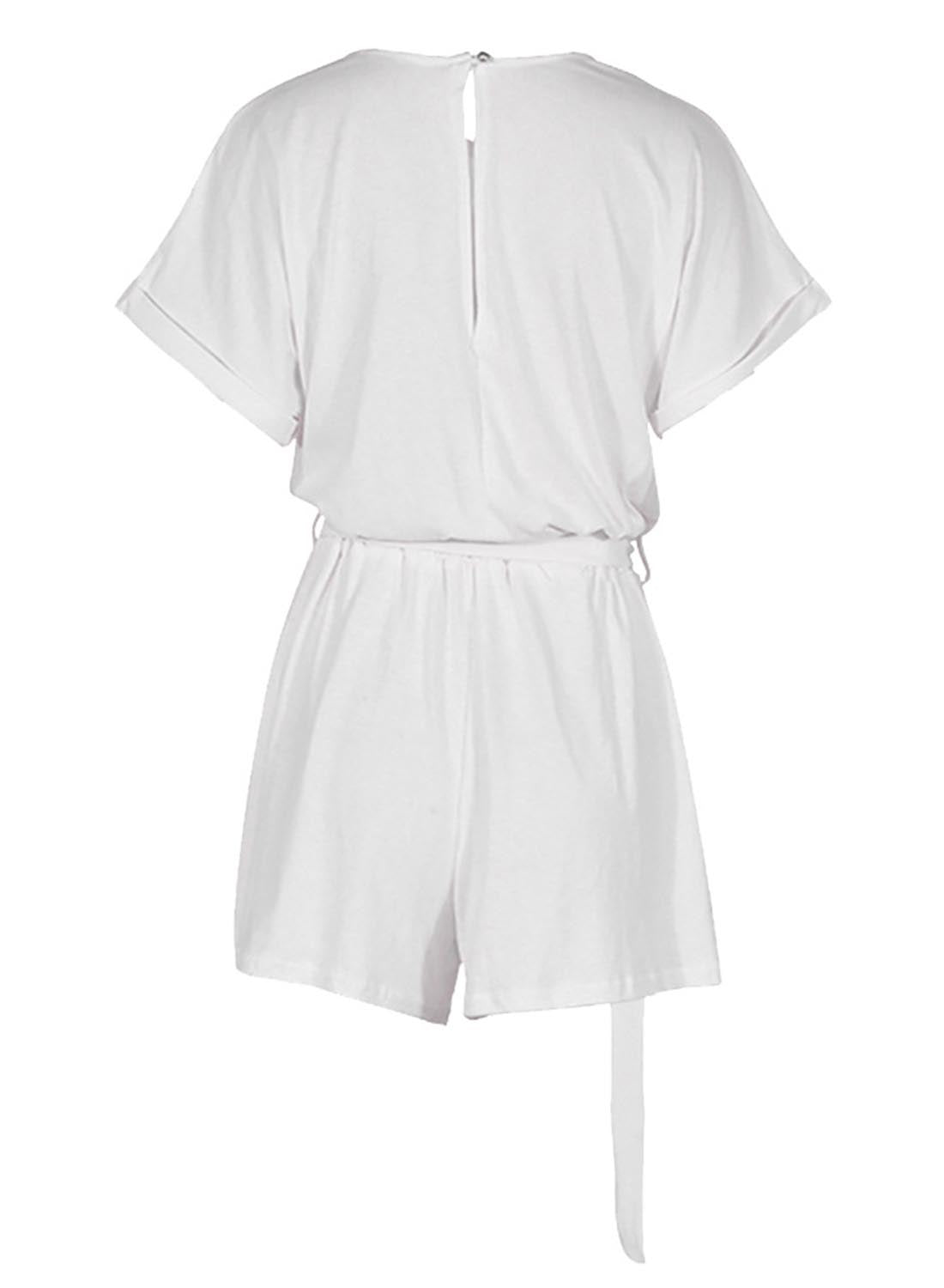 White Women's Rompers Belted Back Hollowed Rompers LC642668-1