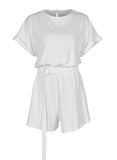 White Women's Rompers Belted Back Hollowed Rompers LC642668-1
