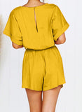 Yellow Women's Rompers Belted Back Hollowed Rompers LC642668-7