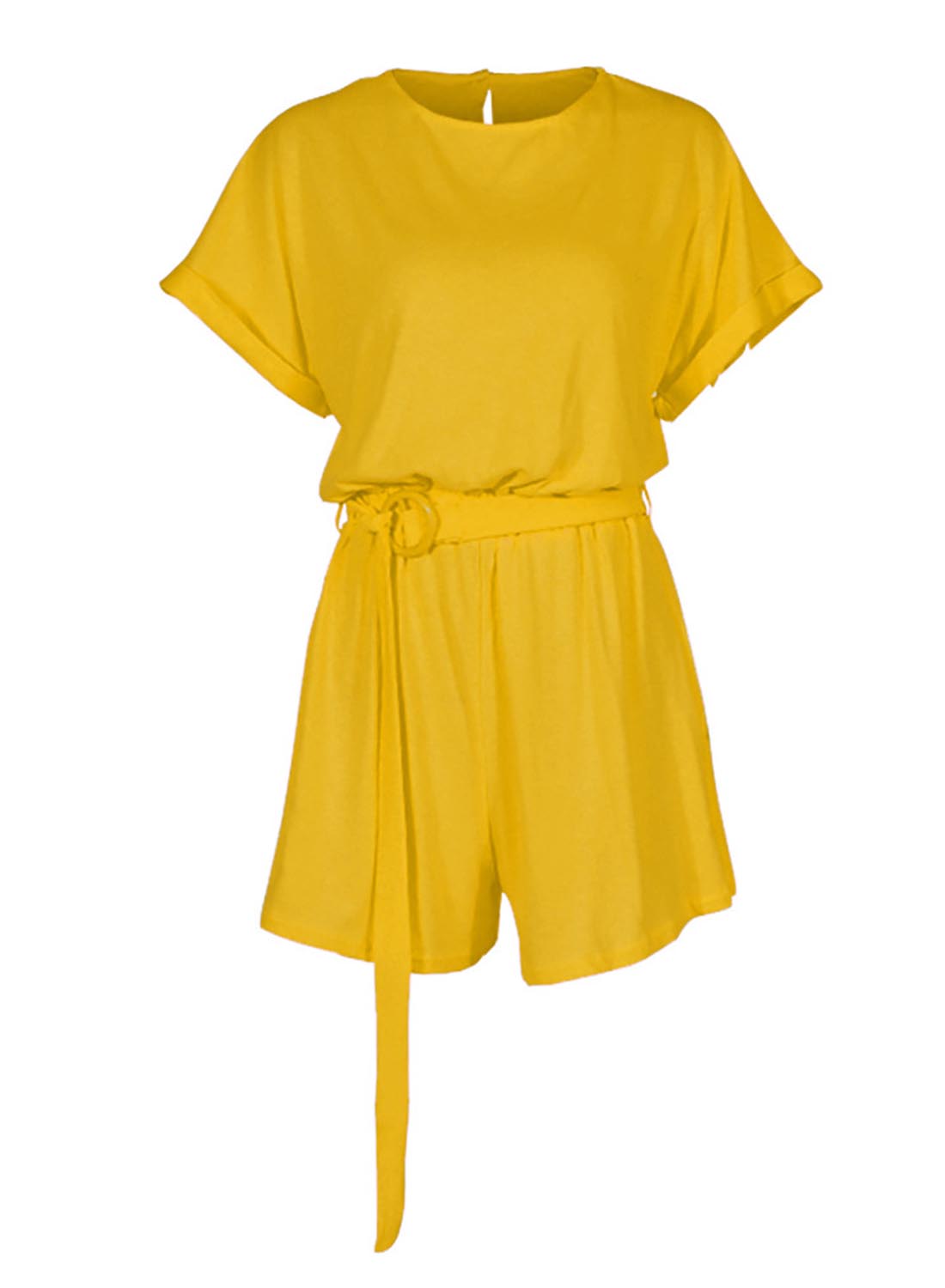 Yellow Women's Rompers Belted Back Hollowed Rompers LC642668-7