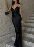 Black Women's Dresses Cami Satin Split Hem Maxi Dress LC615685-2