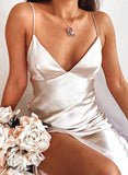 White Women's Dresses Satin Split Cami Maxi Dress LC615687-1