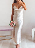 White Women's Dresses Satin Split Cami Maxi Dress LC615687-1