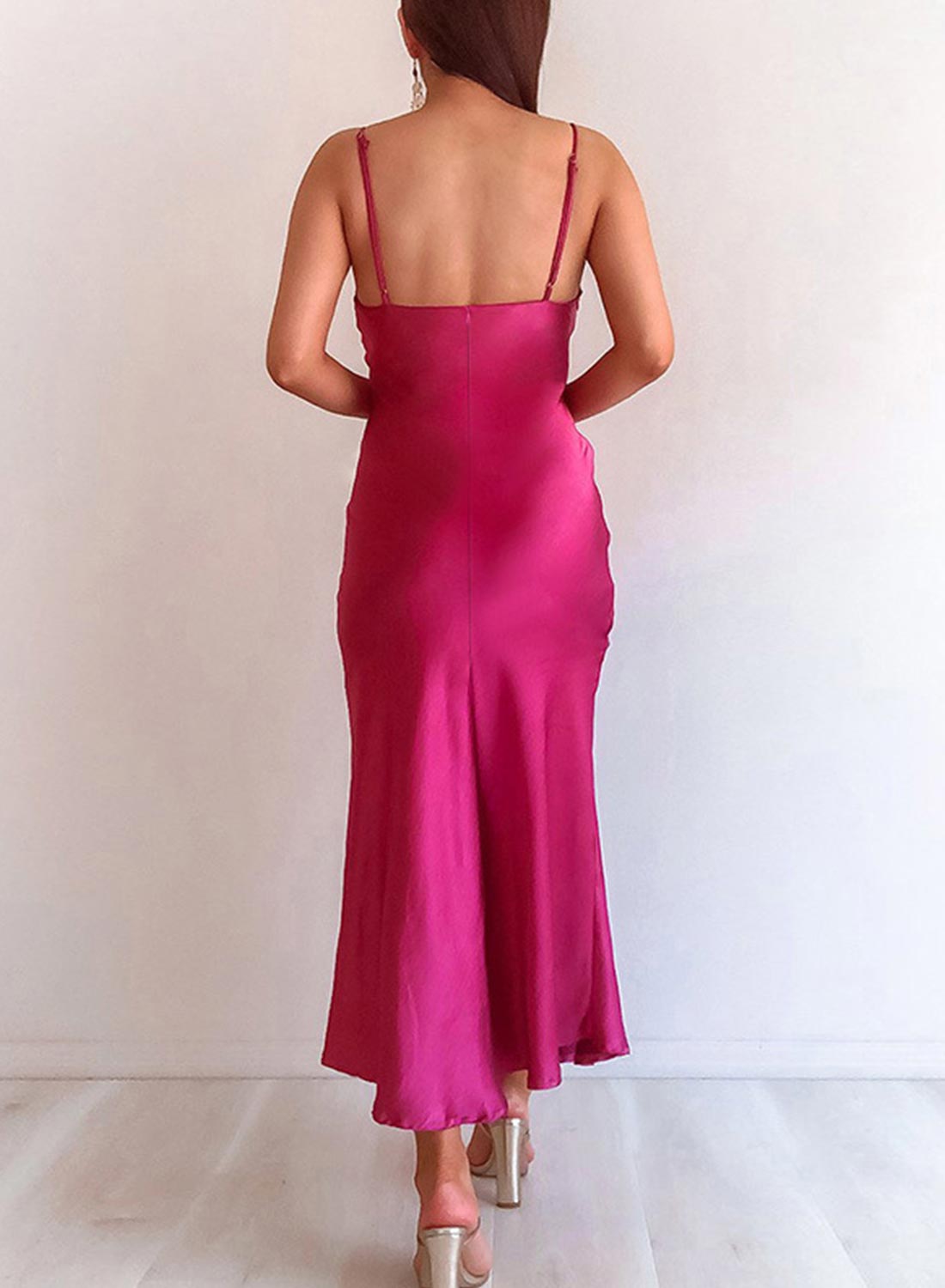 Rose Women's Dresses Satin Split Cami Maxi Dress LC615687-6