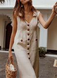 Khaki Women's Dresses Solid Button-up Midi Dress LC615724-16