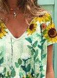 Green Women's T-shirts Sunflower Floral T-shirt LC2528319-9