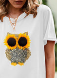 White Women's T-shirts Owl Sunflower Print T-shirt LC2528508-1