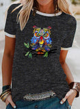 Black Women's T-shirts Owl Print T-shirt LC2528509-2