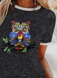 Black Women's T-shirts Owl Print T-shirt LC2528509-2