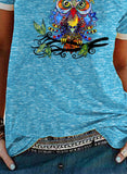 Sky Blue Women's T-shirts Owl Print T-shirt LC2528509-4