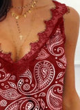 Red Women's Cami Tops Tribal Lace Trim Top LC2562979-3