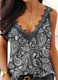 Gray Women's Cami Tops Tribal Lace Trim Top LC2562979-11