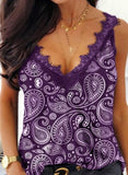 Purple Women's Cami Tops Tribal Lace Trim Top LC2562979-8