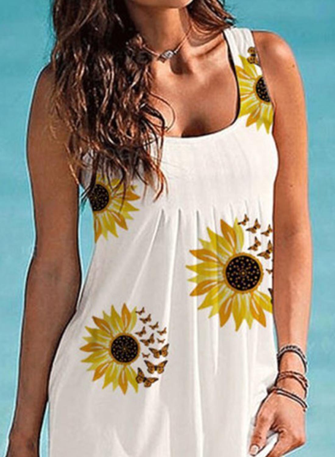 White Women's Dresses Sunflower Butterfly Print Mini Dress LC421149-1