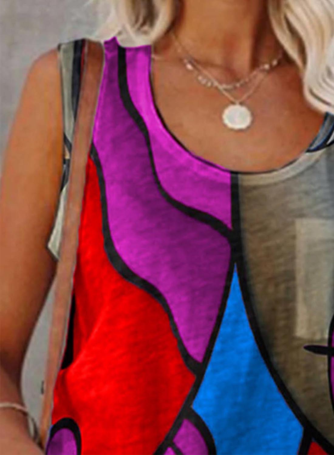 Purple Women's Tank Tops Color Block Abstract Tank Tops LC2562491-8