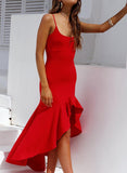 Red Women's Dresses Ruffle Split Cami Maxi Dress LC615749-3