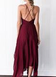 Red Women's Dresses Split Irregular Criss Cross Maxi Dress LC615758-3