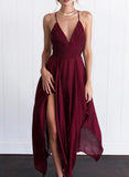 Red Women's Dresses Split Irregular Criss Cross Maxi Dress LC615758-3