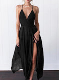 Black Women's Dresses Split Irregular Criss Cross Maxi Dress LC615758-2