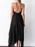Black Women's Dresses Split Irregular Criss Cross Maxi Dress LC615758-2