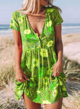 Green Women's Dresses Floral Ruffle Mini Dress LC227700-9