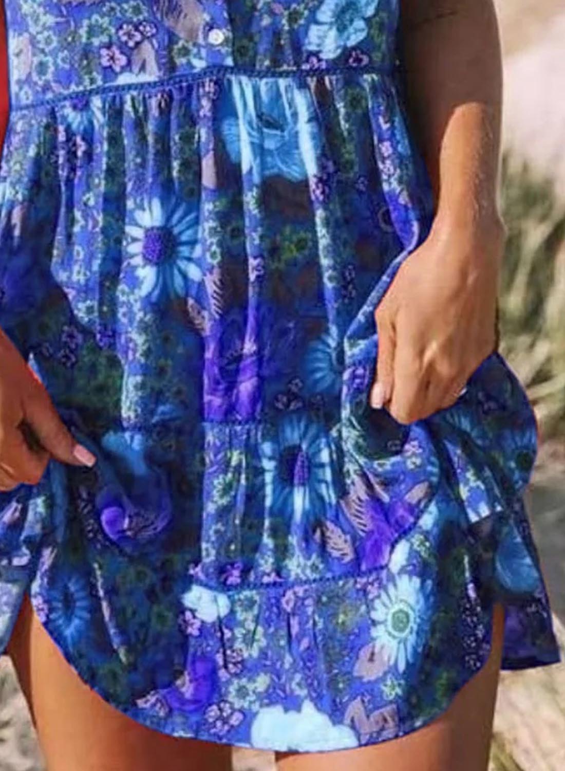 Blue Women's Dresses Floral Ruffle Mini Dress LC227700-5