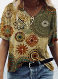 Vintage Women's Short Sleeve Boho Print Shirt