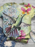 Green Women's T-shirts Bird Butterfly Floral Print T-shirt LC2528626-9