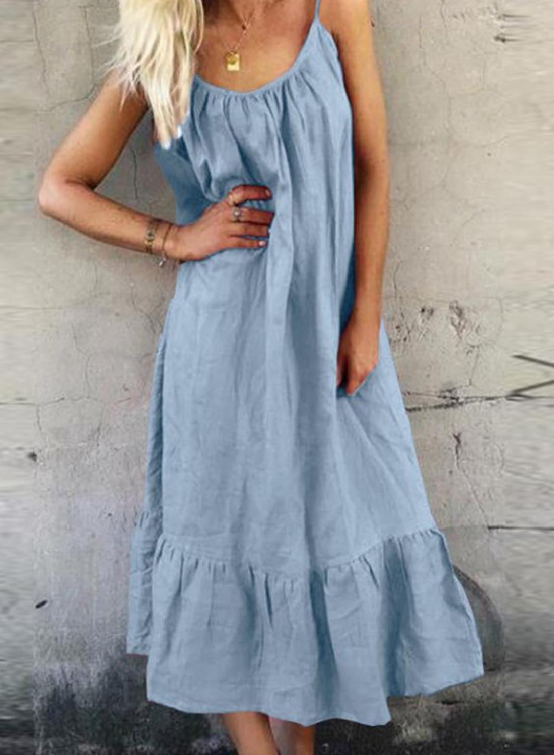 Sky Blue Women's Dresses Cami Ruffled Hem Maxi Dress LC615866-4