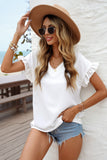 White White/Black/Green/Pink V Neck Ruffle Short Sleeve T-shirt LC2522637-1