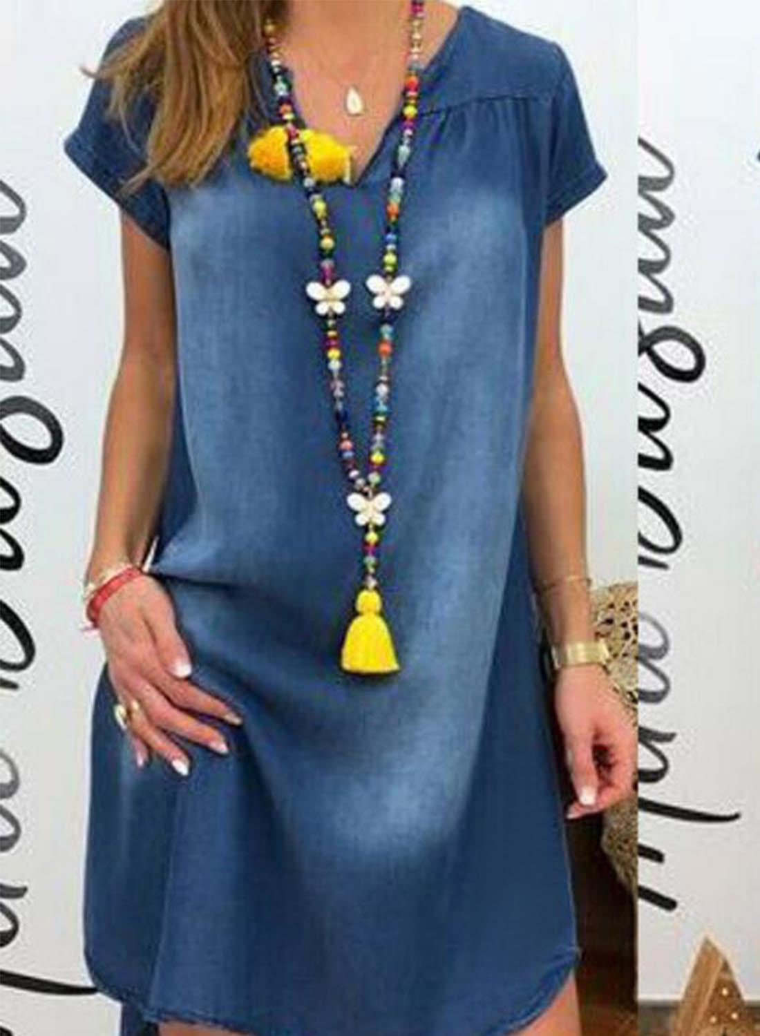 Sky Blue Women's Dresses Denim Mini Dress LC227742-4