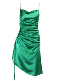 Green Women's Dresses Satin Drawstring Split Mini Dress LC227939-9
