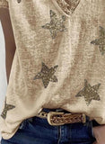 Khaki Women's T-shirts Star Print Lace Trim T-shirt LC2529015-16